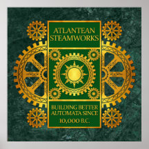 Steamworks-Ouro Atlantean & verde no mármore verde Poster