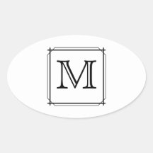 Sua letra. Monograma feito sob encomenda. Preto e  Adesivos Oval