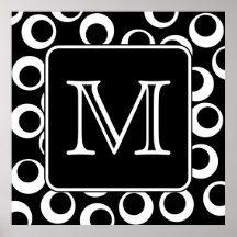 Sua letra. Monograma preto e branco. Teste padrão  Pôsteres