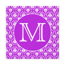 Sua letra. Teste padrão roxo e branco do damasco Impressão De Canvas Envolvida
