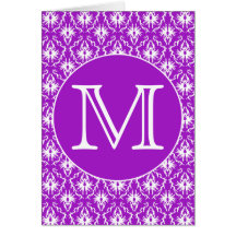 Sua letra. Teste padrão roxo e branco do damasco Cartão