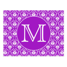 Sua letra. Teste padrão roxo e branco do damasco Cartoes Postais