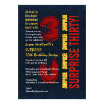 SURPREENDA o ouro vermelho W546 azul do 30o aniver Convite Personalizado