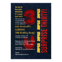 SURPREENDA o ouro vermelho W610 azul do 30o aniver Convites Personalizados