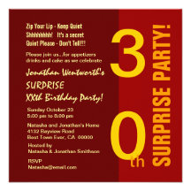 SURPREENDA o Sienna vermelho do ouro do 30o aniver Convite Personalizados
