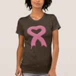 T-shirt das senhoras de Pink-Ribbon-Heart-3D