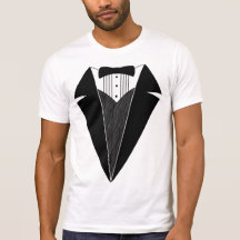 T-shirt do smoking, branco com Bowtie preto