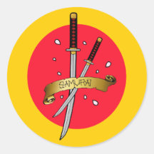 Tatuagem da espada do samurai adesivos em formato redondos