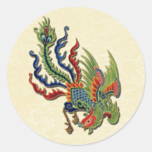 Tatuagem rico chinês do pavão adesivos em formato redondos