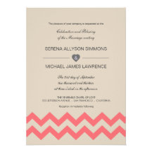 Taupe e convites corais do casamento de Chevron