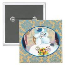 Tea party branco da caniche no damasco broches