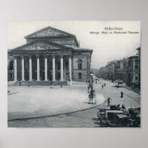 Teatro nacional, vintage de Munich, Alemanha Pôsteres