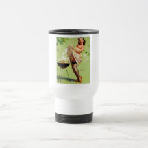 Tempo quente do assado - Pin retro acima da menina Caneca