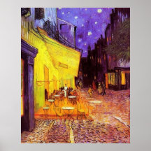 Terraço do café na noite pelo poster de Vincent va