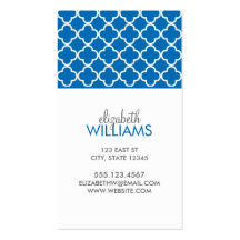 Teste padrão azul brilhante de Morrocan Quatrefoil Cartoes De Visita
