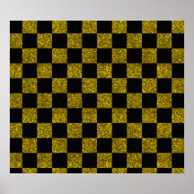 Teste padrão checkered amarelo e preto do brilho posteres