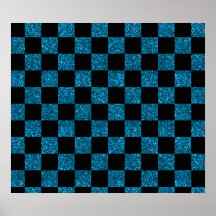 Teste padrão checkered azul e preto do brilho posteres