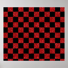 Teste padrão checkered vermelho e preto do brilho posters