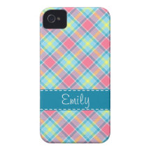 Teste padrão cor-de-rosa e azul da xadrez capas iPhone 4 Case-Mate