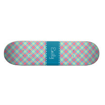 Teste padrão cor-de-rosa e azul da xadrez skate