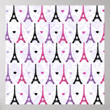 Teste padrão cor-de-rosa & roxo da torre Eiffel Impressão