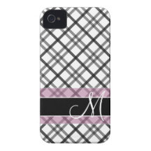 Teste padrão da xadrez com monograma - rosa branco iPhone 4 capas