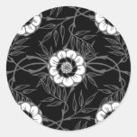 Teste padrão de flor preto e branco adesivos redondos