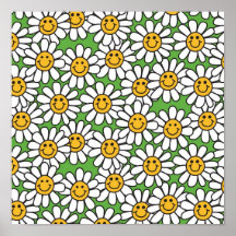 Teste padrão de flores da margarida do smiley poster
