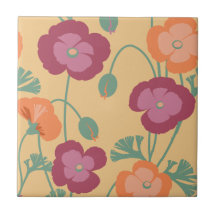 Teste padrão floral das papoilas de Califórnia no  Azulejos De Cerâmica