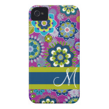 Teste padrão floral feminino com monograma capa de iPhone 4 Case-Mate