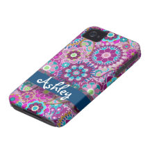 Teste padrão floral retro com nome iPhone 4 capa