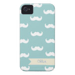 Teste padrão personalizado do bigode no cinza azul iPhone 4 capas