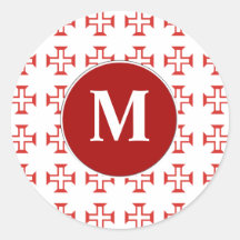 Teste padrão transversal vermelho de Templar Adesivo Em Formato Redondo