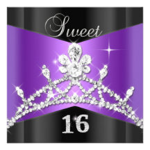 Tiara 16 de prata preta roxa do doce dezesseis convite personalizado