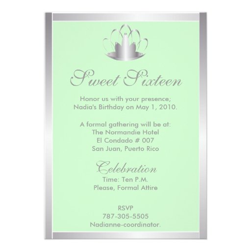 Tiara verde de prata Invitation-Cust. do doce deze Convites