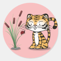 Tigre e um joaninha adesivo redondo