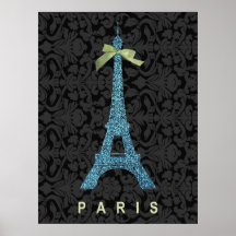 Torre Eiffel azul no brilho do falso Poster