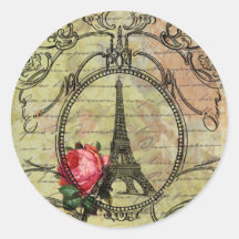 Torre Eiffel de Paris & rosa vermelha Steampunk Adesivos Redondos