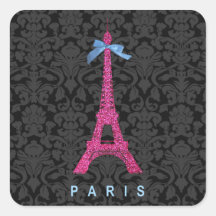 Torre Eiffel do rosa quente no brilho do falso Adesivos Quadrados