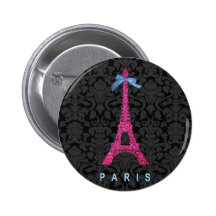 Torre Eiffel do rosa quente no brilho do falso Pins