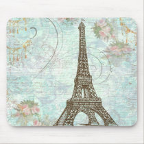 Torre Eiffel e rosas cor-de-rosa mousepads