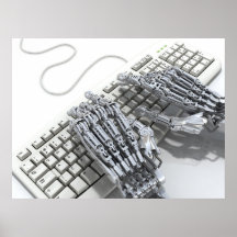 Trabalho do robô no computador pôsteres