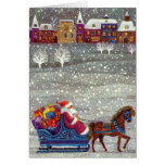 Trenó aberto do cavalo de Papai Noel um do vintage Cartao