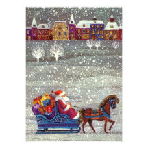 Trenó aberto do cavalo de Papai Noel um do vintage Convites