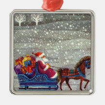 Trenó aberto do cavalo de Papai Noel um do vintage Enfeites Para Arvores De Natal