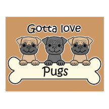 Três Pugs Cartões Postais