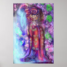 Trevos e poster da gueixa das flores de cerejeira