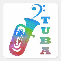 Tuba com Clef baixo Adesivo Quadrado