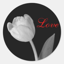 Tulipa preto e branco, amor adesivo redondo