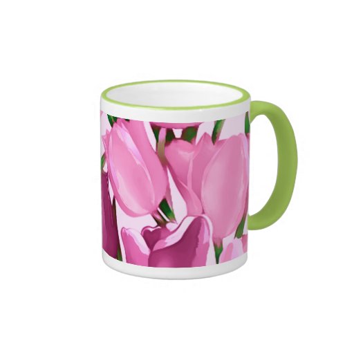 Tulipas do primavera. Caneca do presente do dia da